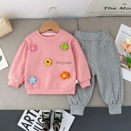 Baby Girl Cloth Set Autumn Spring Long Sleeve Floral Pullover Top and Pant Suit Children Sweater Sweatpant Trucksuit Loungewear 240218