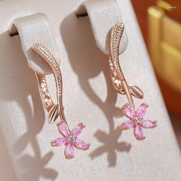 Dangle Earrings JULYDREAM Frosted Texture Pink Zircon Flower For Women Trendy 585 Golden Personality Accessories Fashion Jewellery