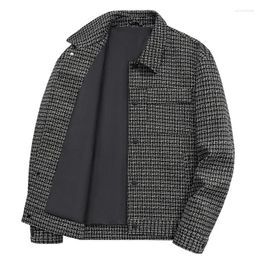 Men's Jackets Mens Jacket Woven Plaid Turn-down Collar Casual Autumn And Winter Woollen Coat For Men