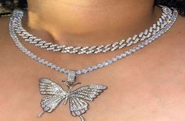 Cuba double layer butterfly necklace exaggerated personality full diamond thick chain neckchain net red accessories7941743