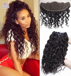 Wet and Wavy Human Hair Ear to Ear Lace Frontal Closure With Bundles Malaysian Water Wave Virgin Human Hair Weave Bundles with Fro5210750