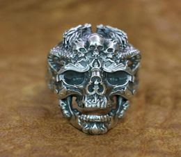 LINSION 925 Sterling Silver High Details Dragon Skulls Ring Mens Biker Ring TA132 US Size 7 to 153937881