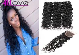 828quot Water Wave 3 Bundles with Closure Brazilian Virgin Hair Peruvian Water Wave Malaysian Ocean Wave Indian Wet and Wavy Hu7283897908