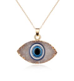 New Natural Stone Evil eyes Pendant Necklace for women Long Chain Crystal Turkish Eye necklaces Girls Luck Jewelry6136192