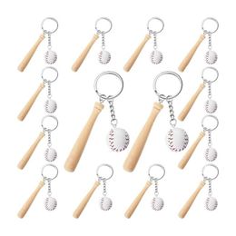 Keychains 16 Pcs Mini Baseball Keychain With Wooden Bat For Sports Theme Party Team Souvenir Athletes Rewards Favors243e