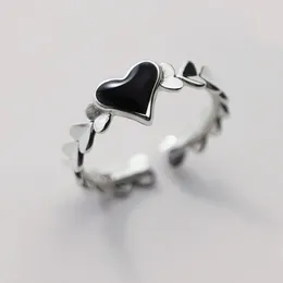Wedding Rings Romantic Black Love Heart Resin Retro Thai Silver Female Engagement Ring Jewelry For Women 2024 Design No Fade Gifts