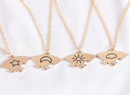 4piece Set Friend Friendship Necklace Sun Moon Cloud And Star Inlaid Rhinestone Stitching BFF Pendant Fashion Jewellery Gift1172620