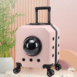 Dogs Air Box Pet Trolley Case Transparent Capsule Travel for Puppies Cat S Bag with Wheel 240131