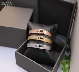 Luxury Vintage Copper With 18k Gold Platd Full Crystal Bangle 3 Movable Zircon Square Charm Cuff For Women Jewelry6500349
