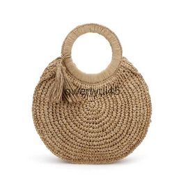 Totes andmade Round Womens andbag Woven Summer Tassel Beac Bag Boemian Kniing Straw Bags Female andle ToteH24218