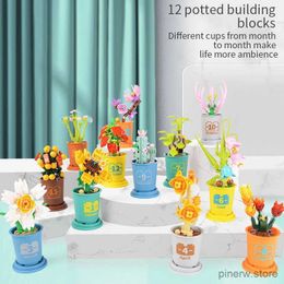 Blocks 526 City Sunflower Succulent Plants Lamp Building Blocks Friends Bouquet Cactus Street View Flower Model Bricks Toys For Kids