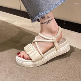 Sandals Roman Solid Colour Women Summer Muffin Thick Bottom Versatile Cross Thin Belt Net Red Beach Casual Shoes Children2024