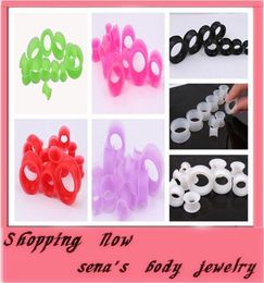 mix 416mm 7 colors 100pcs body jewelry silicone double flare flesh tunnel gauges ear plug3713850