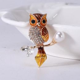 Brooches Cute Owl Enamel Pearl For Women Luxury Design Inlaid Rhinestone Animal Brooch Pins Jewelry Party Wedding Gifts