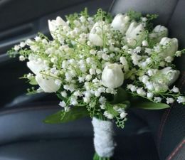 Silk Lily of the Valley Bridal Bouquet Artificial Wedding Flower White Tulips Accessoires Mariage Decoration ramo de novia boda4458126