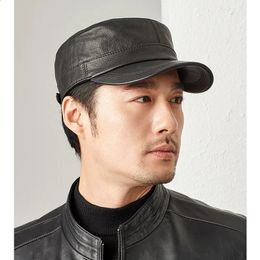 Spring Men Genuine Leather Baseball Caps Male Casual Sheepskin Military Belt Warm 5660 Adjustable Sprot Flight Hats 240130