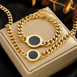 Necklace Earrings Set 316L Stainless Steel Retro Style Jewellery Bracelet Heavy Industry Coarse Chain Roman Round Card Accessories