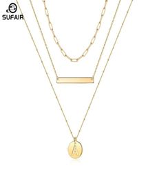 Chains Sufair Layered Disc Initial Charm Necklace For Women 14K Gold Filled Paperclip Chain Bar Letter Pendant Jewelry7811679