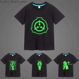 T-shirts SCP Foundation Fluorescent Luminous T-shirt Casual Boys Girls Short Sleeves T-Shirts Tops For Kids Summer All-Match Boy Clothes Q240218