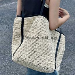 Shoulder Bags Handmade woven large capacity portable shoulder dual purpose straw tote shopping bagH24218