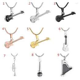 Chains IJD9960 Stainless Steel Musical Instrument Cremation Necklace For Women&Men Glass Guitar Urn Memorial Ashes