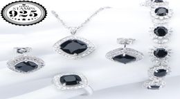 Silver 925 Costume Wedding Black Zircon Jewelry Sets For Women Bracelets Earrings Rings Pendant Necklace Set Jewellery Gift Box9722447