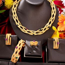 Necklace Earrings Set GODKI Luxury 4pcs Crossover Nigerian Earring Bangle Ring For Women Wedding Jewelry Trendy