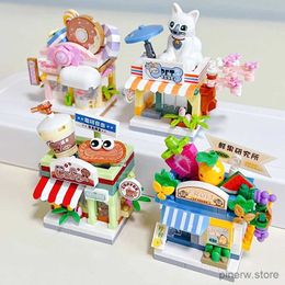 Blocks Mini City Street View Coffee Shop Dessert House Candy Store Building Blocks 4in1 Architecture Bricks Toys Gift For Children Girl