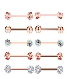 10pcsset Gold Rose Tongue Rings Stainless Steel Acrylic Earrings Barbells Body Tragus Piercing Jewellery Nipple Ring9480570