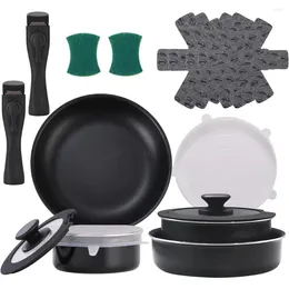 Cookware Sets Pot Set Of Pots For Cooking Stackable And Pans Nonstick Induction Gas RVs Camping Space Saving Kitchen Accessories