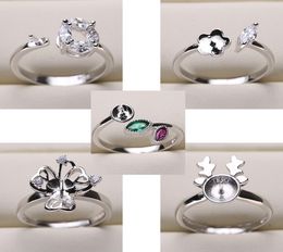 SHINING Pearl Rings Setting Zircon Solid 925 Silver Ring Setting Ring Mounting Ring Blank DIY Jewellery 5 Styles Mix DIY Gift8635517