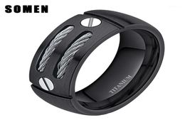 Wedding Rings 8mm Men039s Black Cable Screw Inlay Titanium Ring Cool Band Punk Rock Male Jewellery Bague Homme Anel Masculino11839002