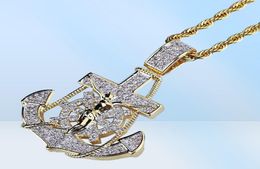 ied out anchor pendant necklaces for men luxury designer mens bling diamond rudder pendants 18k gold plated hip hop zircon jewelry7683055