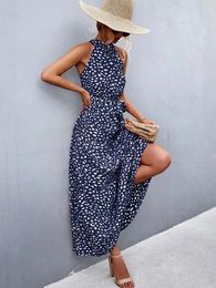 Casual Dresses Summer Boho Dress Women Flower Elegant Long Party Ladies Shoulderless Lace Up Sleeveless Halter Retro Maxi