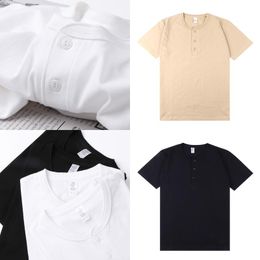 Mens S White 250G Heavy Cotton Henry Collar Short-Sleeved T-Shirt Solid Color Shoder Shirt Base Top For Men And Women Drop Delivery Otsvt