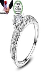 OMHXZJ Whole Personality Fashion OL Woman Girl Party Wedding Gift Luxury Lotus Flower Zircon 18KT White Gold Ring RN897033495