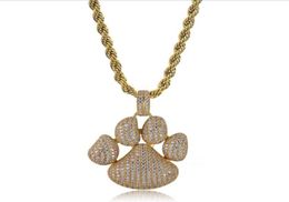 Luxury Bling Zircon Men Necklaces Fashion Trendy Rappers 18K Gold Platinum Plated Bear Claw Hip Hop Necklaces8362829