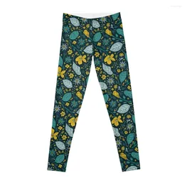 Active Pants Teal & Mustard Yellow Flower Pattern Leggings Sports Woman Gym Sweatpants Tennis For Workout Shorts Womens