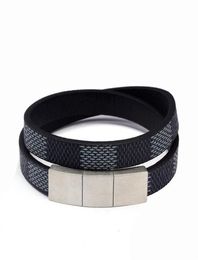 Cuff Vintage Wide Bracelets Stainless Steel Magnetic Genuine Leather Men Bangles For Women Jewelry7562507