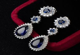 High-End -Border New Earrings Plated Platinum Sapphire Blue Zircon Jewellery Sapphire Long Earrings Female Earrings6614003