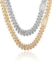 Gold Lced Out Cuban Necklace Chain Hip Hop Jewellery Silver Colour Choker Paved Rhinestone CZ Bling Rapper Necklaces Wide Punk Link C1082392