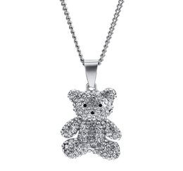 Men Women Rhinestone Bear Pendant Necklace Fashion Hip Hop Jewellery Gold Silver Stainless Steel Chain Punk Designer Necklaces For M1375253