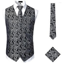 Men's Vests Mens Jacquard Paisley Suit Vest Tie Formal Business Wedding Steampunk Tuxedo Waistcoat Casual Regular Fit Men Gilet Homme