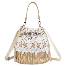 Shoulder Bags Womens Crossbody Bag Boemian Summer Straw Beac Lace Female andbag Pearl Soulder Messenger Drawstring BucketH24218