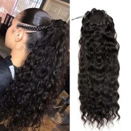 Natural Wavy Drawstring Ponytail Human Hair Brazilian Afro Clip In Extensions For Black Women Remy Natural Colour Yepei Tail 240122