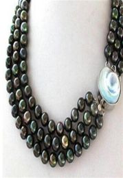 3 Strands Black Peacock Round Pearl Necklace Mabe Blister Pearl Clasp28715282869