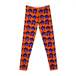 Active Pants Violet & Fire Orange Cute Witch Faces Pattern Leggings For Fitness Sportswear Woman Gym Sporty Womens