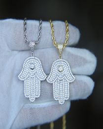 hip hop bling jewelry iced out cool boy mens necklace hamsa hand pendant gold silver plated cz cubic zirconia bling hiphop necklac4329045