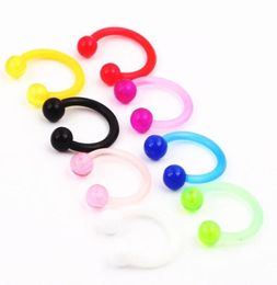 Nose stud N23 50pcslot mix 6 colors 16G acrylic body jewelry CBR ring eyebrow banana bar nose rings angle belly ring6667671