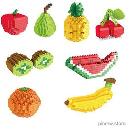 Blocks DIY Fruit Mini Building Blocks Apple Banana Cherry 3D Model Home Decorations Children Educational Assembly Toys Boys Girls Gifts